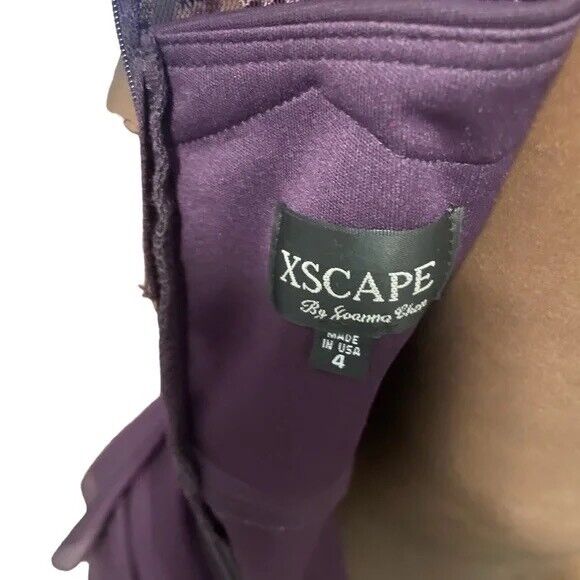 XSCAPE Cap-Sleeve Illusion Sheer Plum Jersey Ruff… - image 6