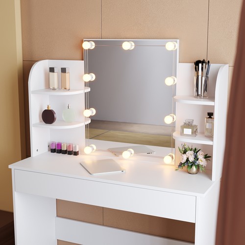 White Dressing Table Lighting Vanity Mirror Dresser Bedroom Furniture Makeup - Picture 14 of 19