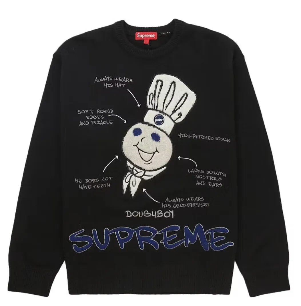 Supreme Pillsbury Doughboy Sweater Black Size Medium Fall/Winter 2022  Crewneck