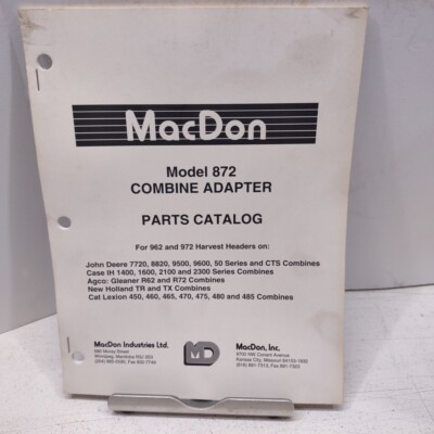 MacDon 872 Combine Adapter 962 972 Headers parts catalog 2001 54 Pages NOS