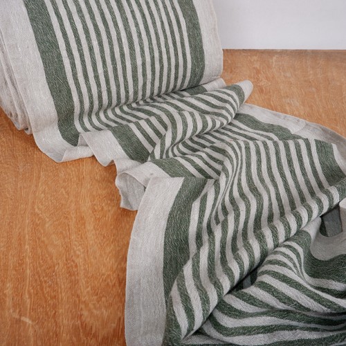 100% linen fabric 340gsm French grey green stripes grain sack vintage linen flax - Picture 4 of 18