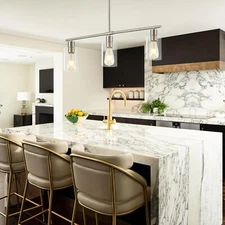 New! Brushed Nickel Simple Linear Island Dining Chandelier 3-Light Clear Glass