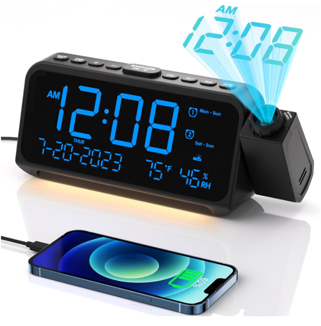 Digital Alarm Clock with Rotating Projector for Weekday/Weekend Mode-image