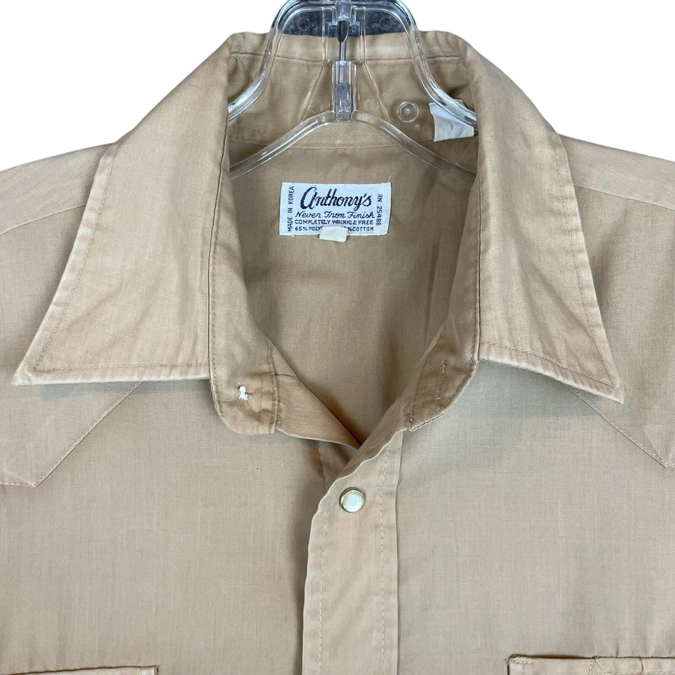 Camisa Western Vintage Anthonys No Iron Para Hombre 16 32/33 Marrón Manga Larga Perla Foto 3 de 4