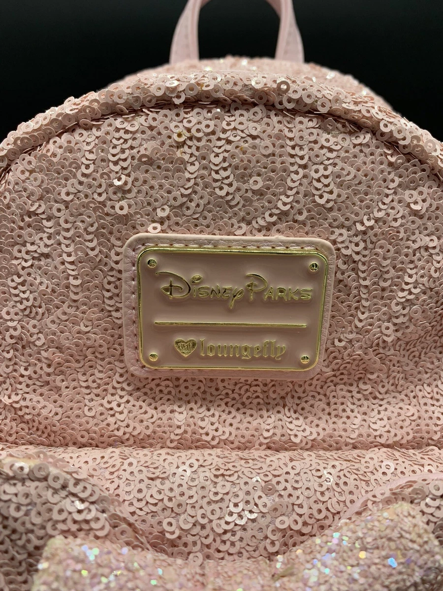 Disney Loungefly Millennial Pink Sequins Mini Backpack Original Logo Rare HTF
