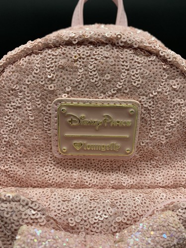 Disney Loungefly Millennial Pink Sequins Mini Backpack- Original Logo Rare HTF - Picture 2 of 17