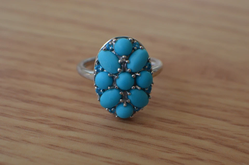 Anillo de platino/apatita turquesa de la Bella Durmiente de 3,50 quilates sobre plata fina talla 8 Foto 4 de 4