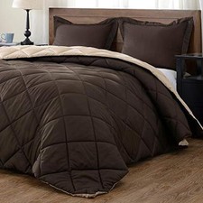 Lightweight Solid Comforter Set  with 2 King Spanish Brown/Chatham Tan