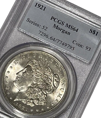 1921 Morgan Dollar PCGS MS-64 Uncirculated 90% Silver Coin KM# 110 Lot B4-127