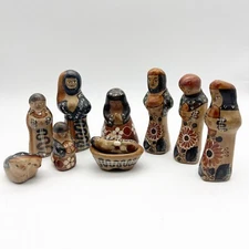 Vintage Tonala Mexican Nativity Hand Painted Mexican Folk Art Set Of 9 Christmas