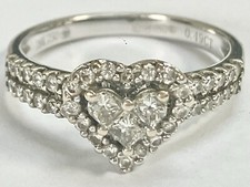 “18ct White Gold & Diamond Heart Shape Cluster Engagement Dress Ring -Size K”