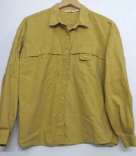 Gitano Shirt Womens Large Button Up With Pockets 100% Cotton Tannish-Yellow Top