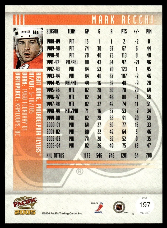 2004-05 Pacific RED Mark Recchi Philadelphia Flyers #197 - Image 2 of 2