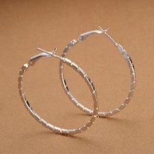 Pretty New Silver Plate Square Rib Design Textured 1.5" Round Hoop Earrings