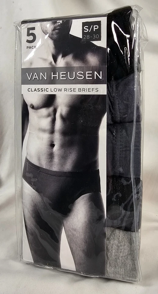 Paquete de 5 calzoncillos clásicos de tiro bajo Van Heusen S negro gris mezcla de algodón, bolsa de contorno Foto 4 de 4