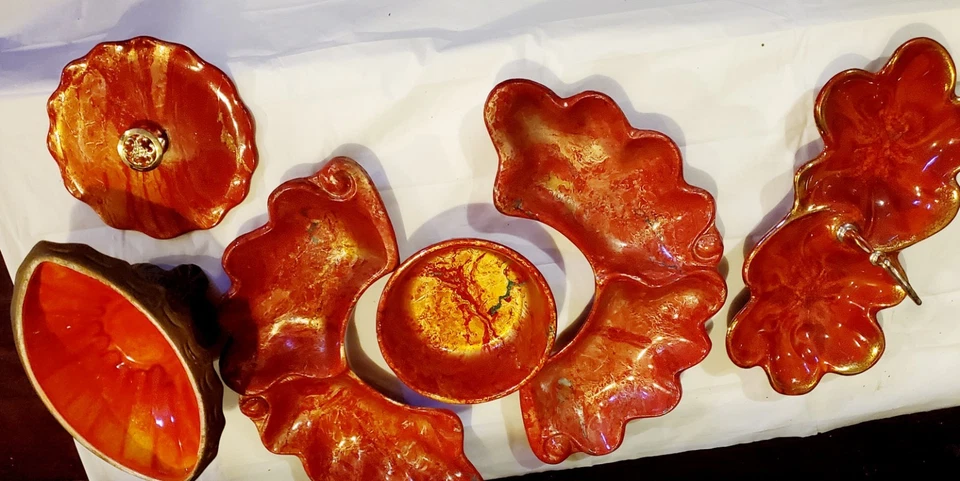 Vintage Maurice of California USA Lot Lazy Susan Ceramic MCM Planter Tidbit 6 Pc - Image 3 of 4