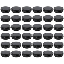 Moretoes 36 Pack Tins, 2 Oz Lip Balm Containers, Black Metal Round Tins Alumi...