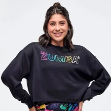 Zumba Sizzlin' Long Sleeve Oversized Crop Top - Bold Black ~XS  S  M  L  XL ~New
