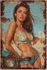 Vintage Pin Up Wall Art Tin Metal Sign, Retro Garage Man Cave Poster