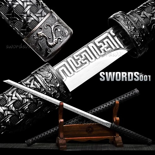 Black Japanese Ninja Sword T10 Steel Chinese Tang Dao Engraved Blade Katana