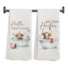 Hello Sweet Cheeks Highland Cow Bathroom Hand Towels, Funny Farmhouse Animal ...