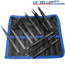 10pcs ESD Safe Anti-Static Stainless Steel Tweezers Set Maintenance Tool Kit