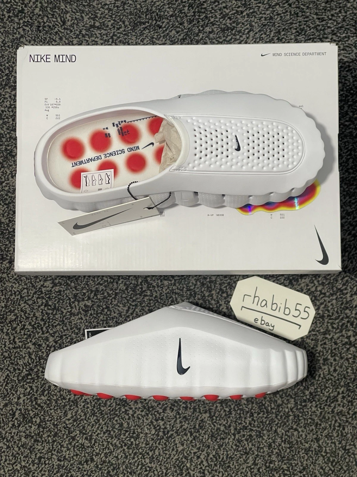 Nike Mind 001 Slide White Obsidian Speed Red Size UK8 / US9 | FAST SHIP ✅🚚📦