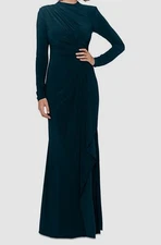 Betsy & Adam Women's Green Ruched High Neck Slit Sheath Long-Sleeve Dress Size 6