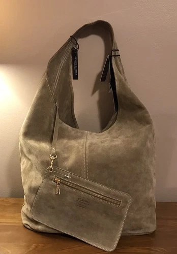 Claudia Firenze Women's Soft Suede Handbag Taupe Made in Italy NEW w/Tags