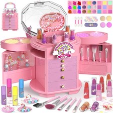 PERRYHOME Kids Makeup Set for Girls 63 Pcs Washable child-size, Pink