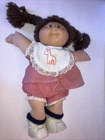 Vintage 1982 Cabbage Patch Kids Doll Red Dress Giraffe Bib Pigtails Brown Hair