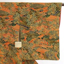 Recycled Silk Komon Kimono, Green Lined, Women's M 155cm Rank A