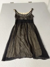 Matty M Dress Womens Medium Black 100% Silk Chiffon Beaded Sleeveless Lined