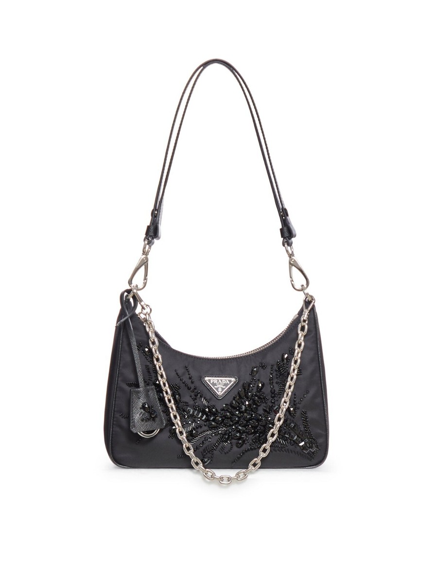 ショルダーバッグ・ポシェット PRADA MINI BAG IN RE-NYLON WITH EMBROIDERY PRADA Re-Nylon Mini Black Embroidered Shoulder Bag New And