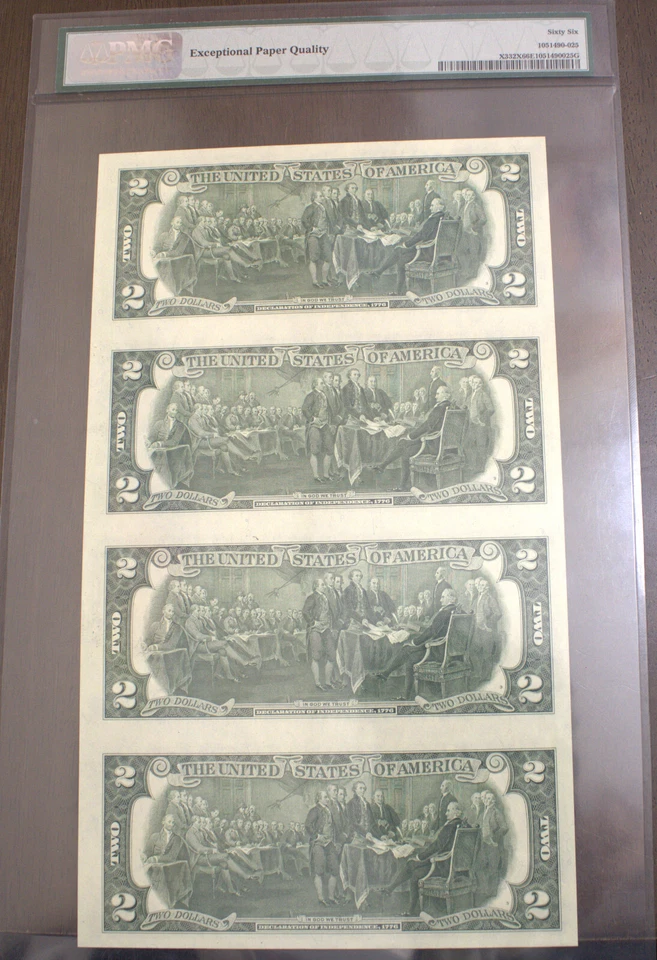 1976 $2 Two Uncut Sheet of 4 Minneapolis Federal Reserve Notes PMG 66 EPQ L 3973 - Image 2 of 2