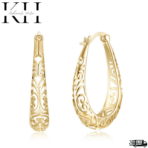 925 Sterling Silver 30mm Oval Vintage Filigree Hoop Earrings For Women - Italy