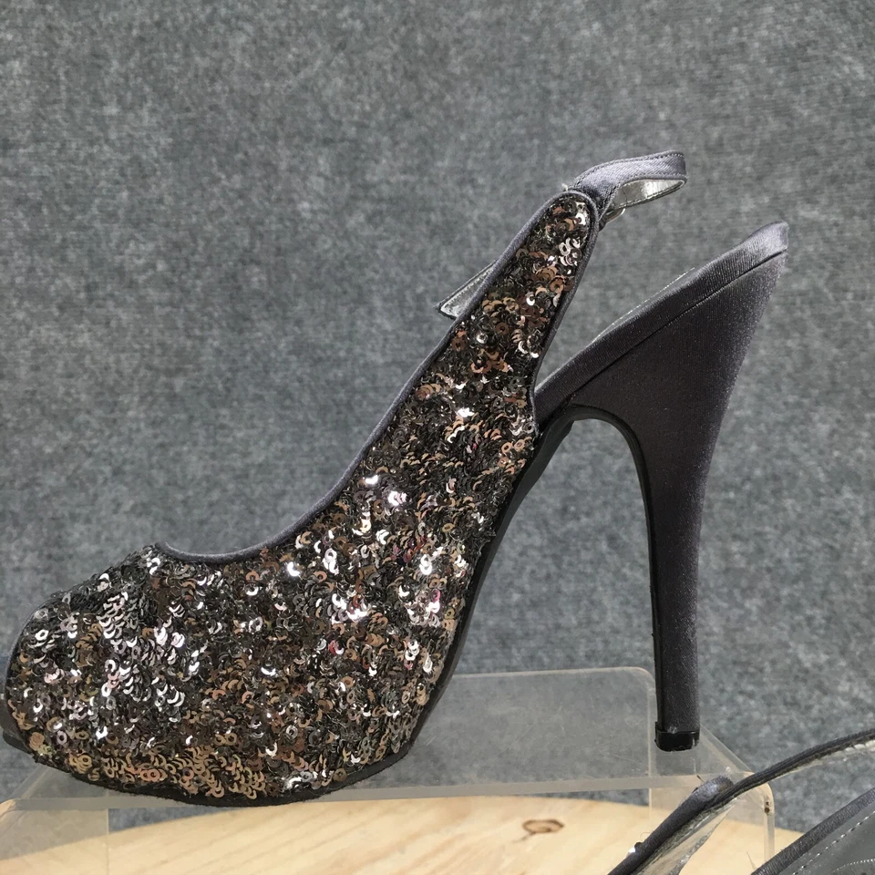 Tacones Nina para mujer 7,5 M plateados lentejuelas con tira trasera punta abierta sin cordones aguja informales Foto 3 de 4