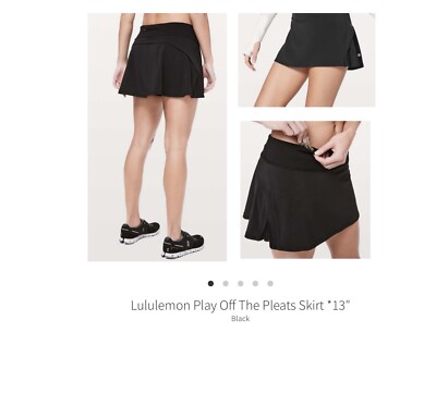 LuLuLemon Play Off The Pleats Skirt. Solid Black. Size 14 Regular