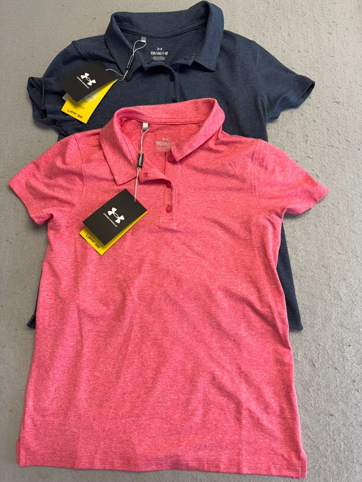 (2) Nuevo conjunto de polos de golf Under Armour para jóvenes medianos 10-12 niñas Aura brezo precio de venta sugerido por el fabricante $100 Foto 2 de 4