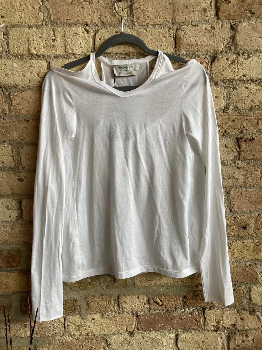 YVES SAINT LAURENT PARIS YSL WHITE COTTON LONG SLEEVE COTTON T-SHIRT TOP NWT