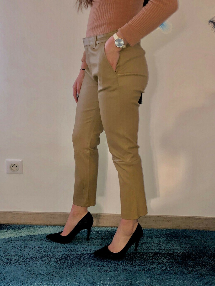 Pantalon Skinny En Cuir D'Agneau Cognac J. Sebastien Vassal - Taille 38 (28"), Neuf Étiqueté Prototype