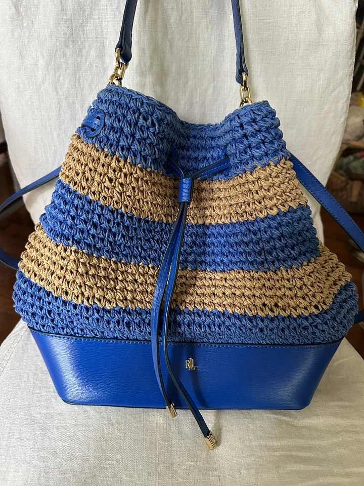 Bolso Lauren Ralph Lauren Dryden Debby Paja Cordón Cuero Azul Cubo Foto 2 de 4