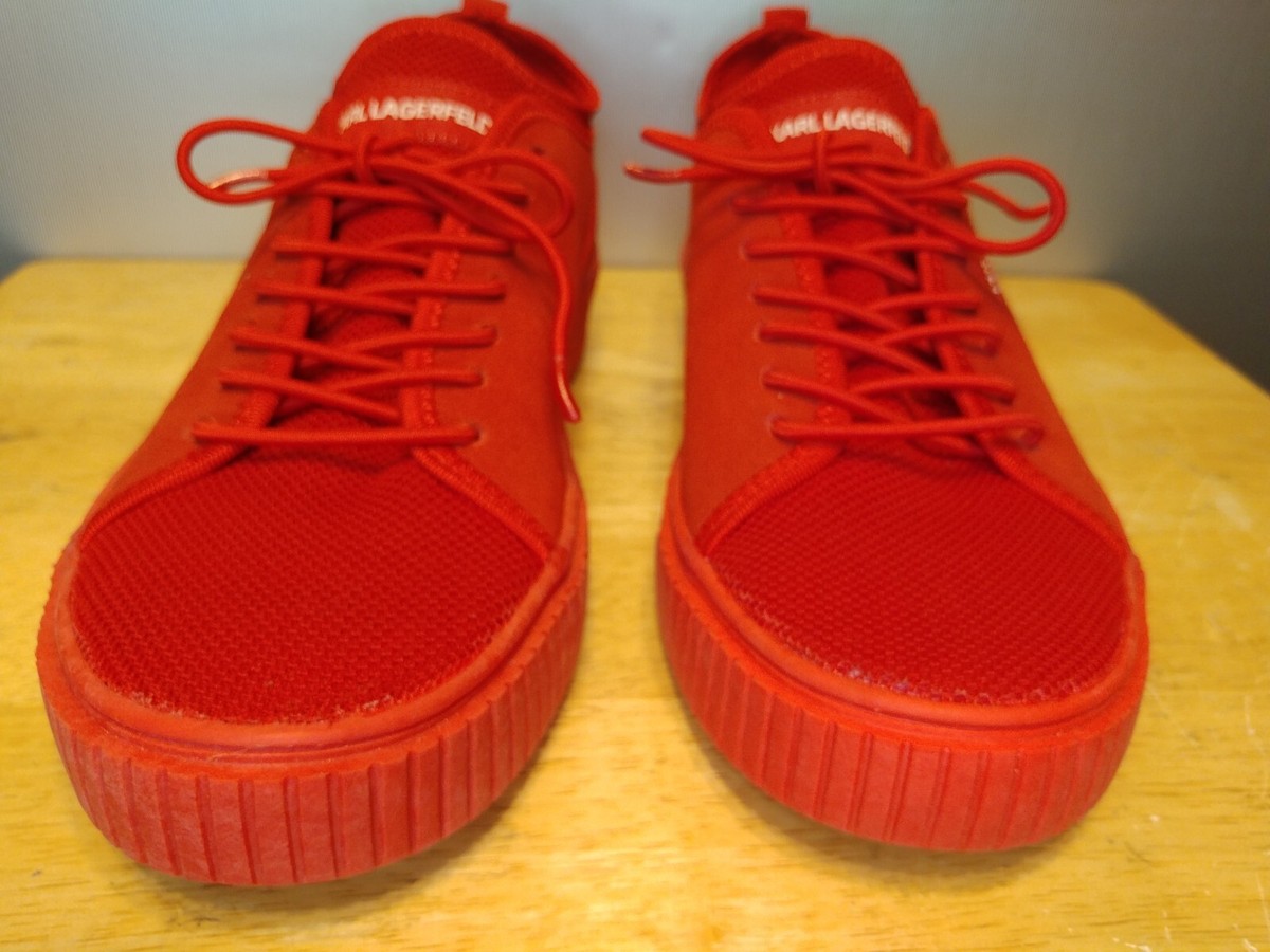 Karl Lagerfeld Paris Red Mens Suede Low-Top Sneakers Shoes  display picture 1