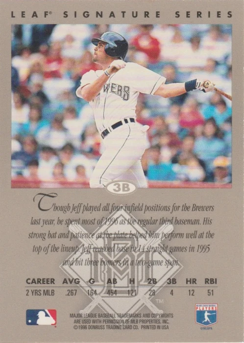 Tarjeta autografiada de Jeff Cirillo 1996 Donruss Leaf Signature Series Foto 2 de 2