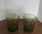 Anchor Hocking Lido Milano Tumblers 7oz Avocado Green Crinkle Set of 2 Vintage