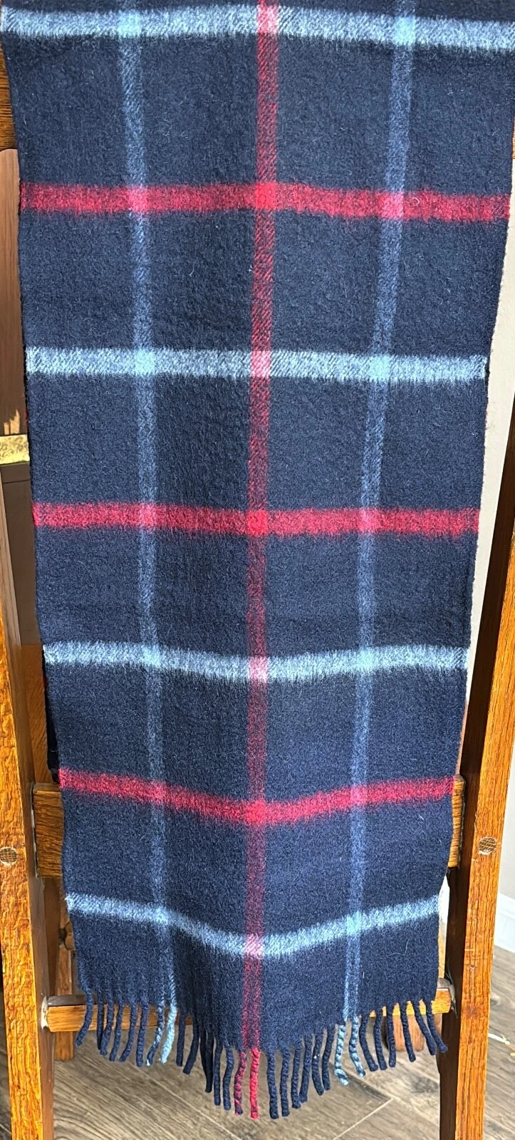 Foulard Christian Dior bleu et rouge en laine mélangée cachemire 52x11,5