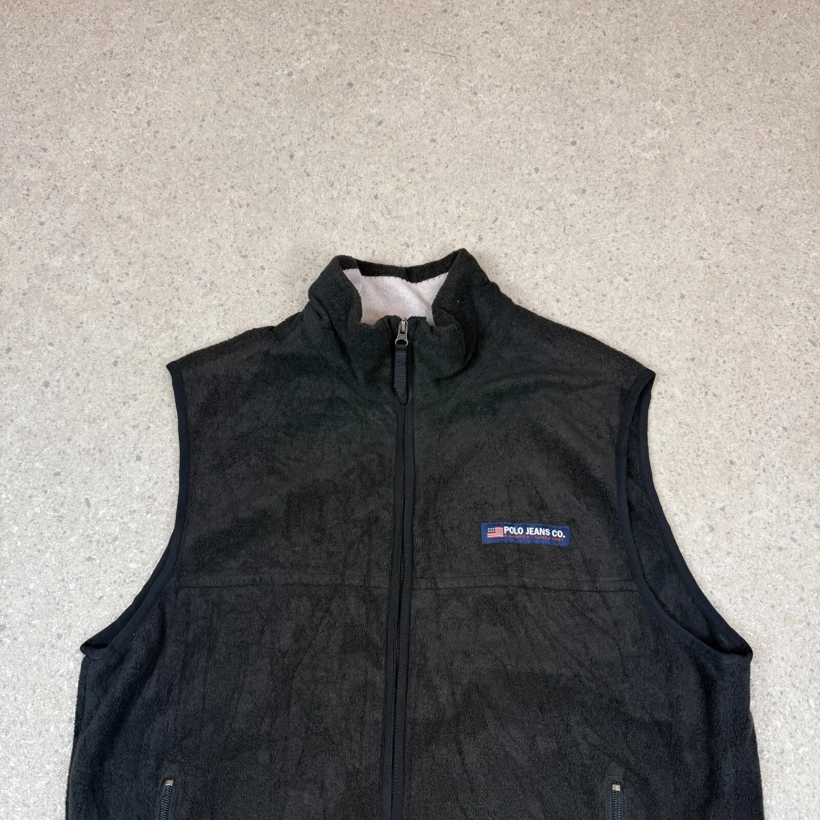Polo Jeans Fleece Gillet Large Black Embroidered Logo Full Zipåç