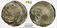 ER228 Mexico Mint Error - Struck on Copper-Nickel-Zinc Planchet 20 Pesos, PCGS65