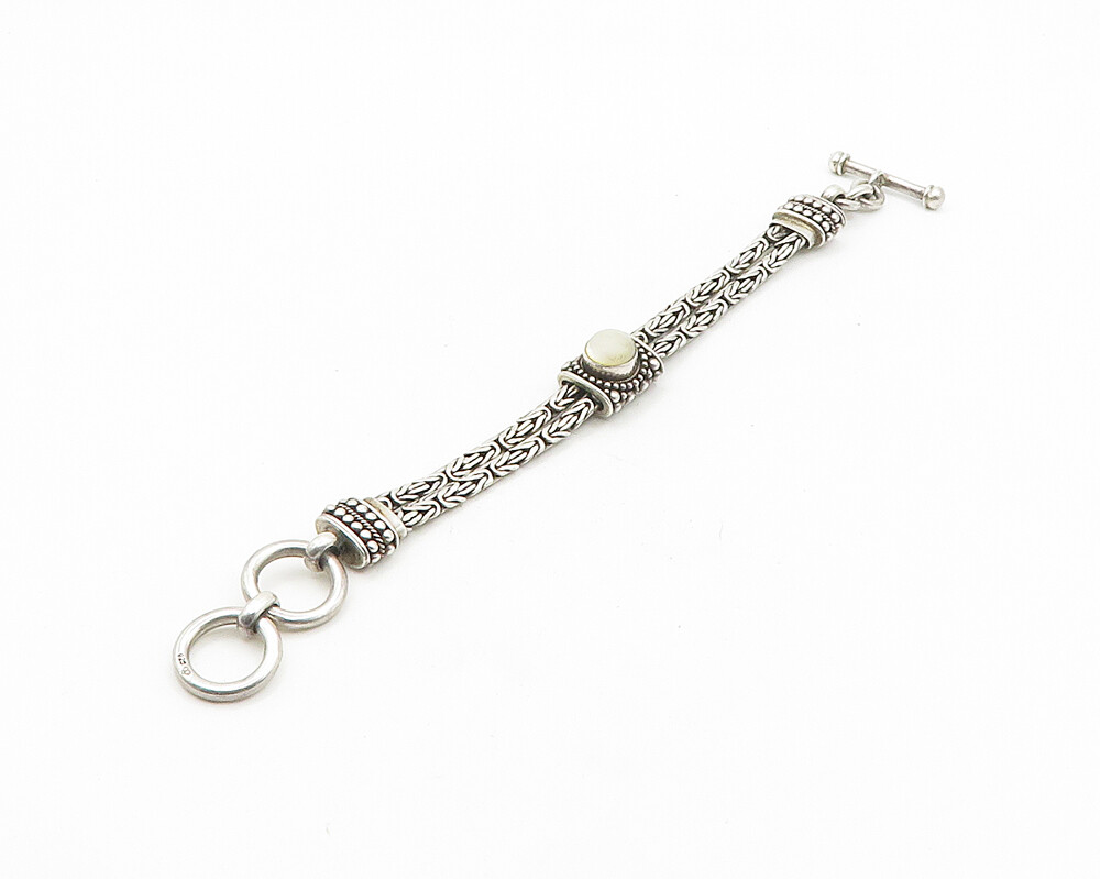925 Sterling Silver Vintage Mother Of Pearl Byzantine Chain Bracelet BT7492 925 Sterling Silver Vintage Mother Of Pearl Byzantine Chain Bracelet BT7492