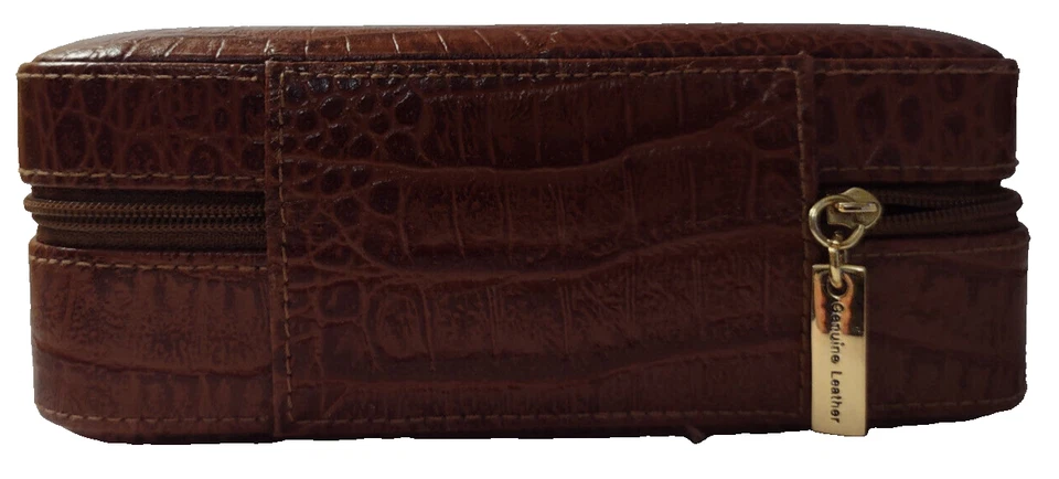 Estuche de cuero con cremallera para conjunto de manicura joyería artículos de tocador maquillaje forrado de terciopelo Foto 3 de 4